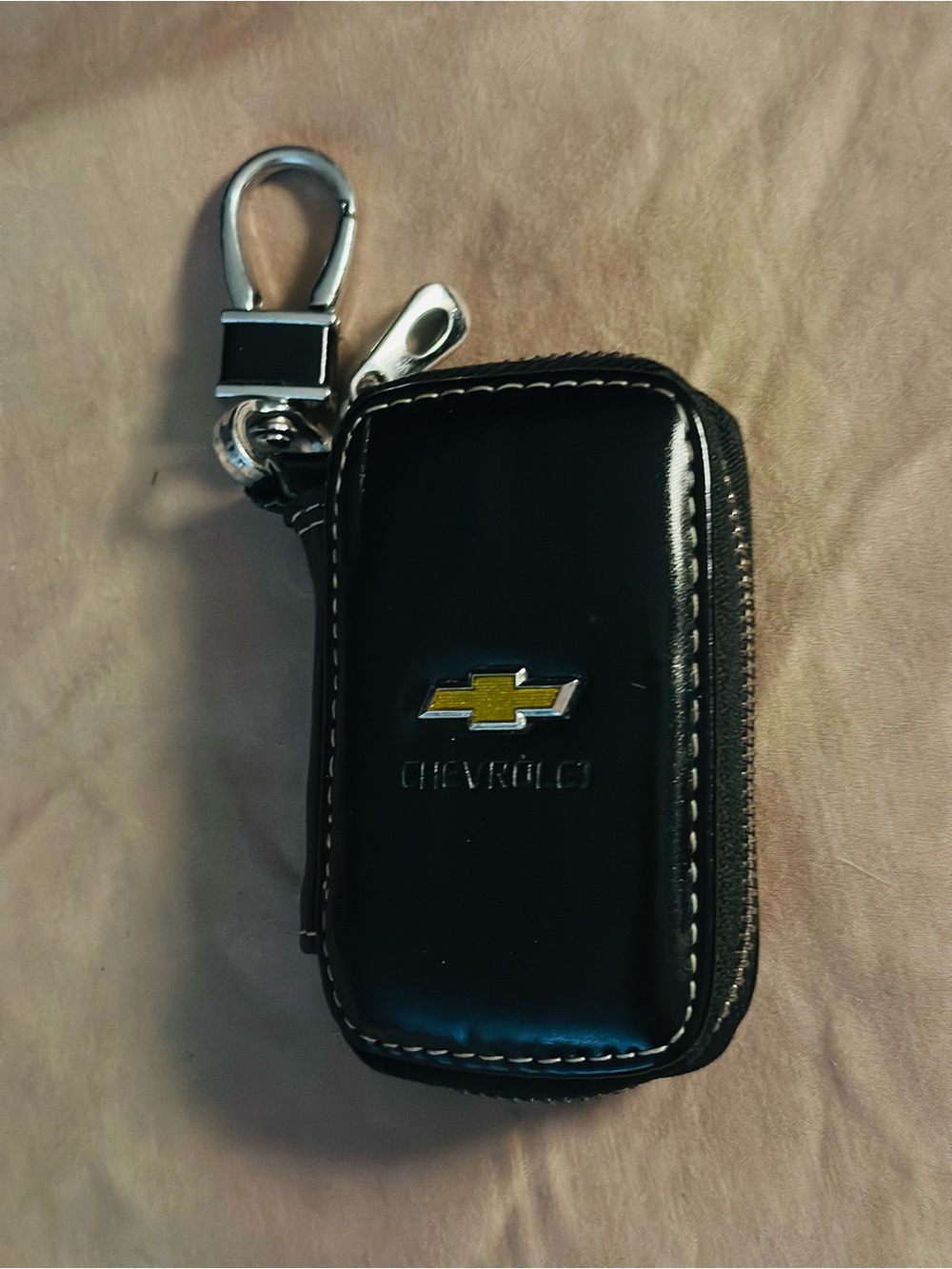 Genuine Black Leather Key Pouch with Clip | Chevrolet Zip Around Key Fob Holder